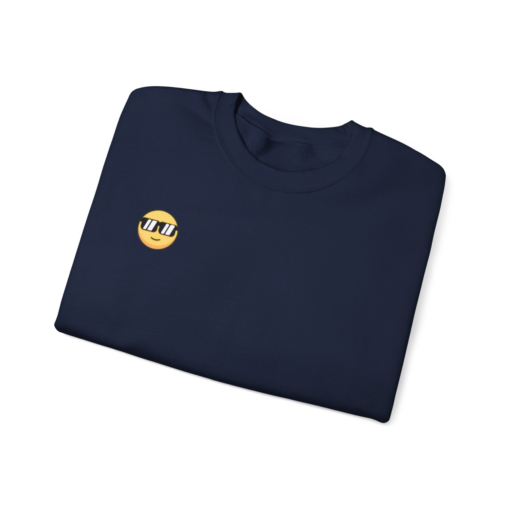 Cool Sunglasses Emoji Crewneck Sweatshirt — Small Chest Graphic, Casual Streetwear