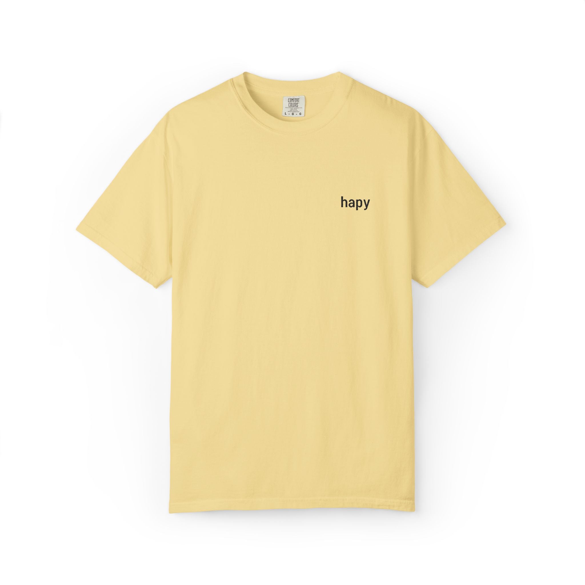 T-Shirt — Minimal "happy" Chest Script Tee