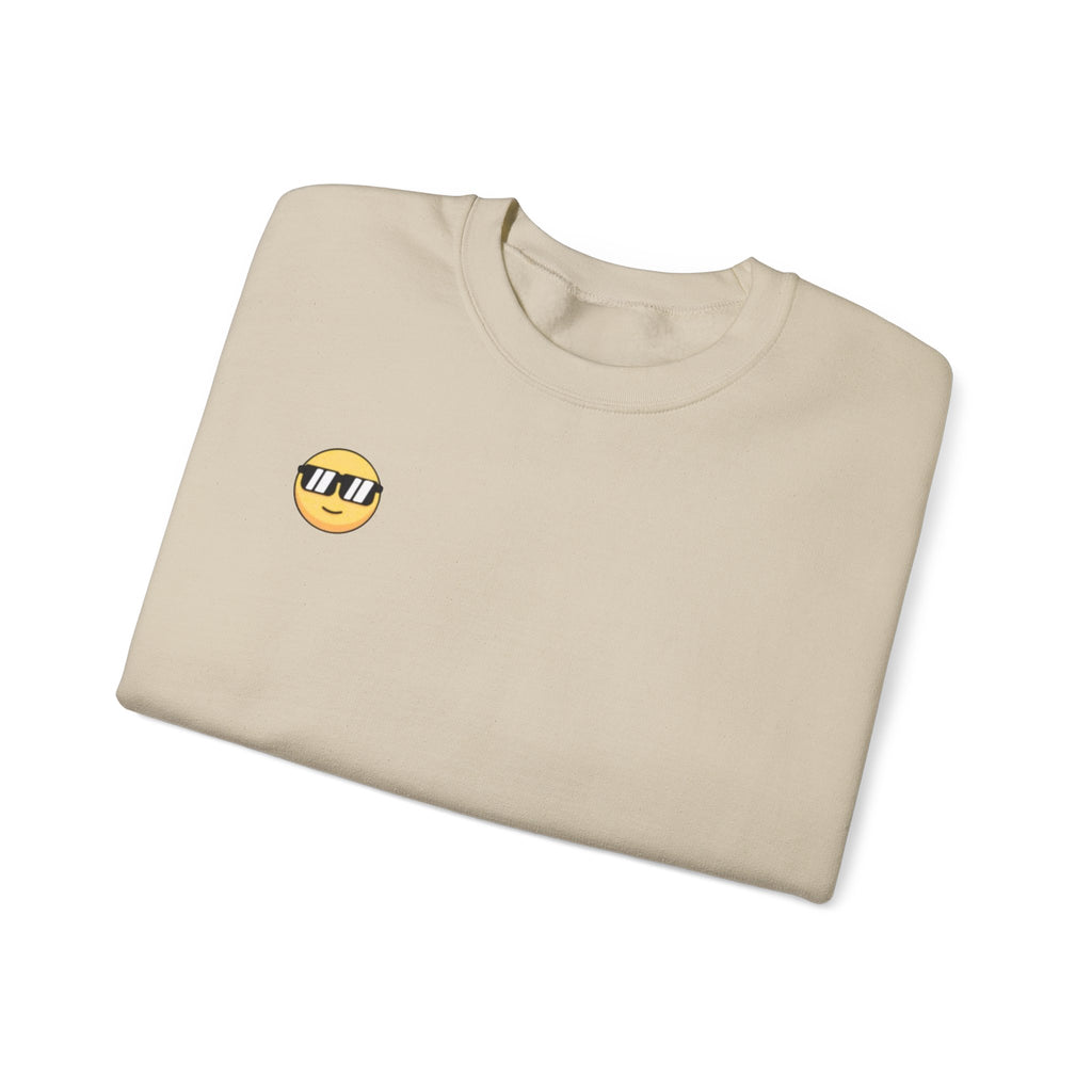 Cool Sunglasses Emoji Crewneck Sweatshirt — Small Chest Graphic, Casual Streetwear