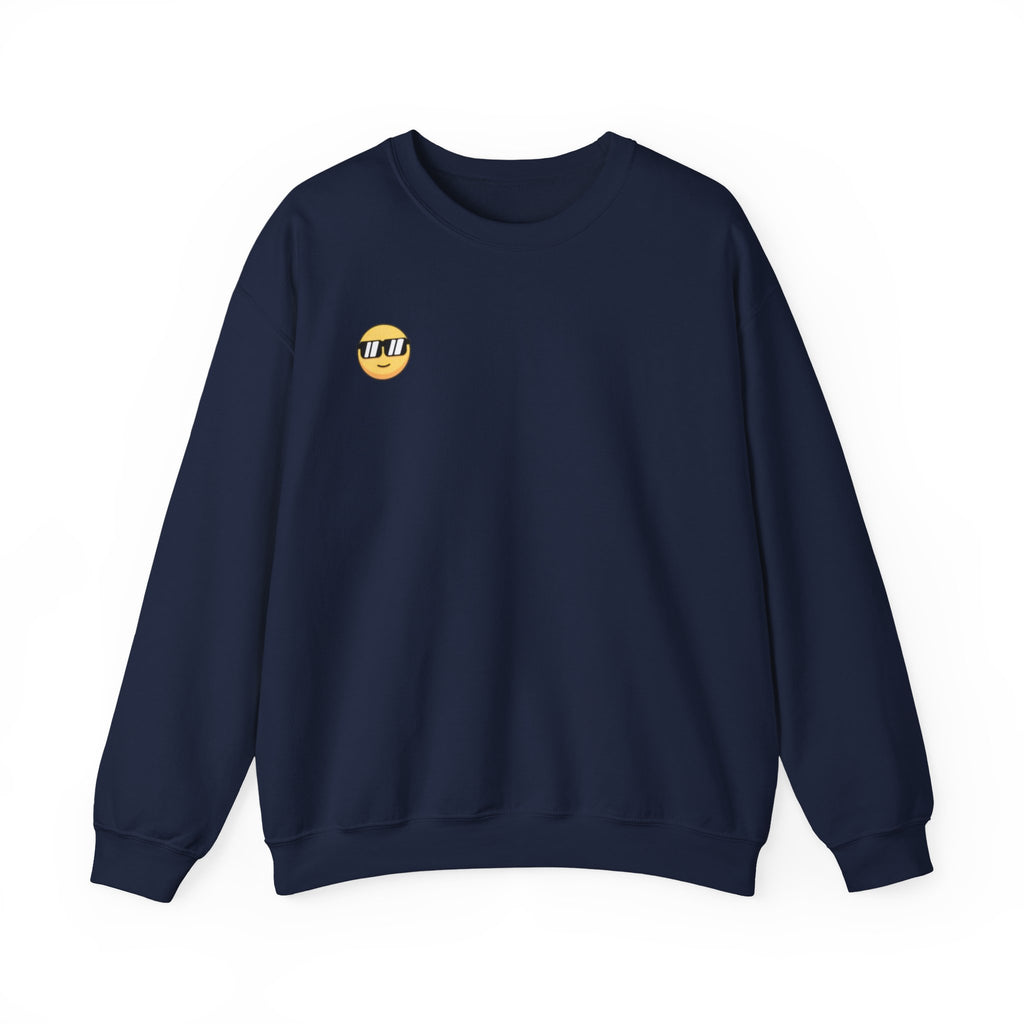 Cool Sunglasses Emoji Crewneck Sweatshirt — Small Chest Graphic, Casual Streetwear