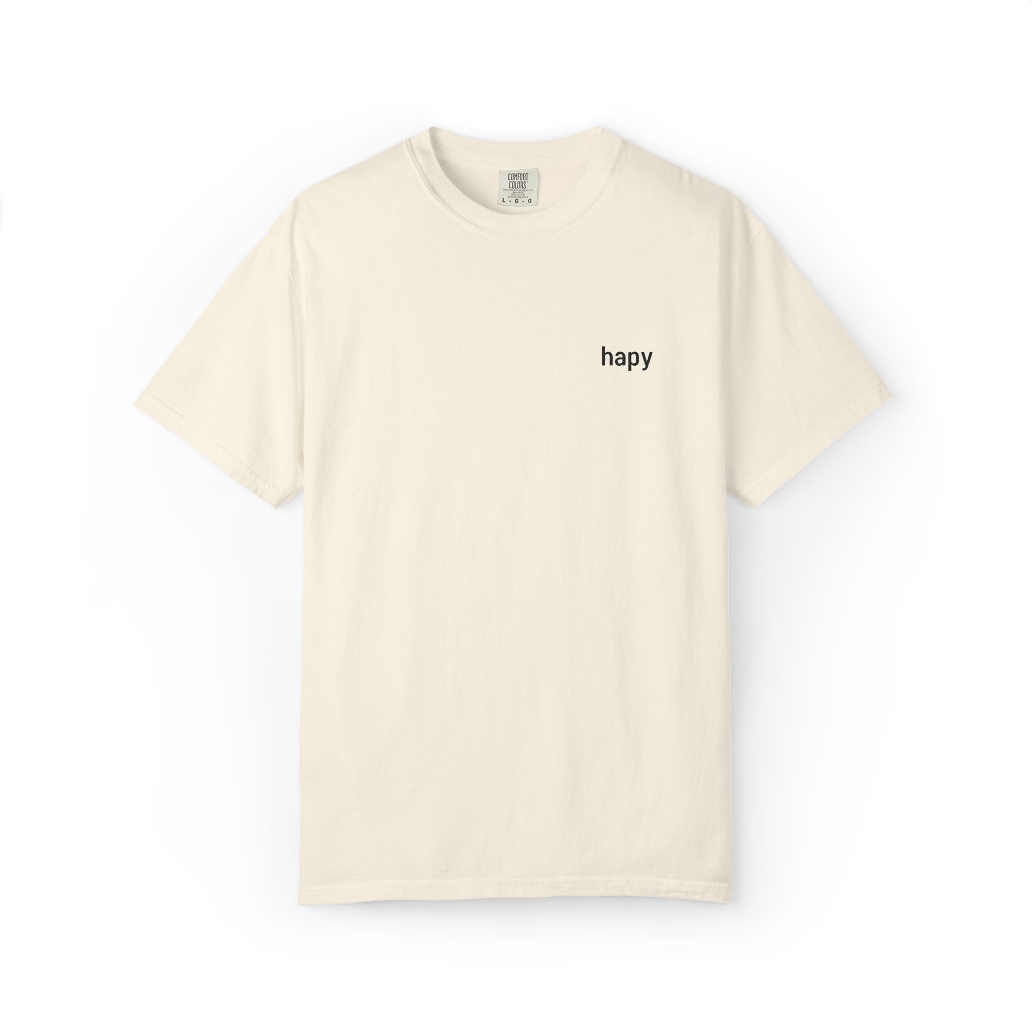 T-Shirt — Minimal "happy" Chest Script Tee