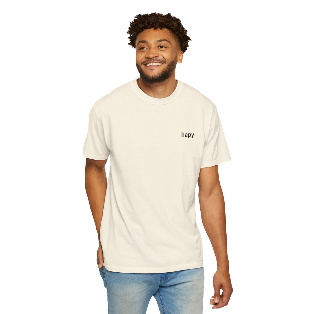 T-Shirt — Minimal "happy" Chest Script Tee
