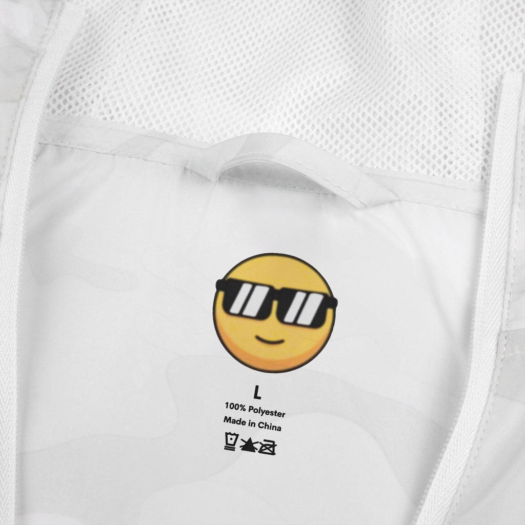 Windbreaker Jacket — Minimal White Camo ‘Bossy’ Script Chest Design