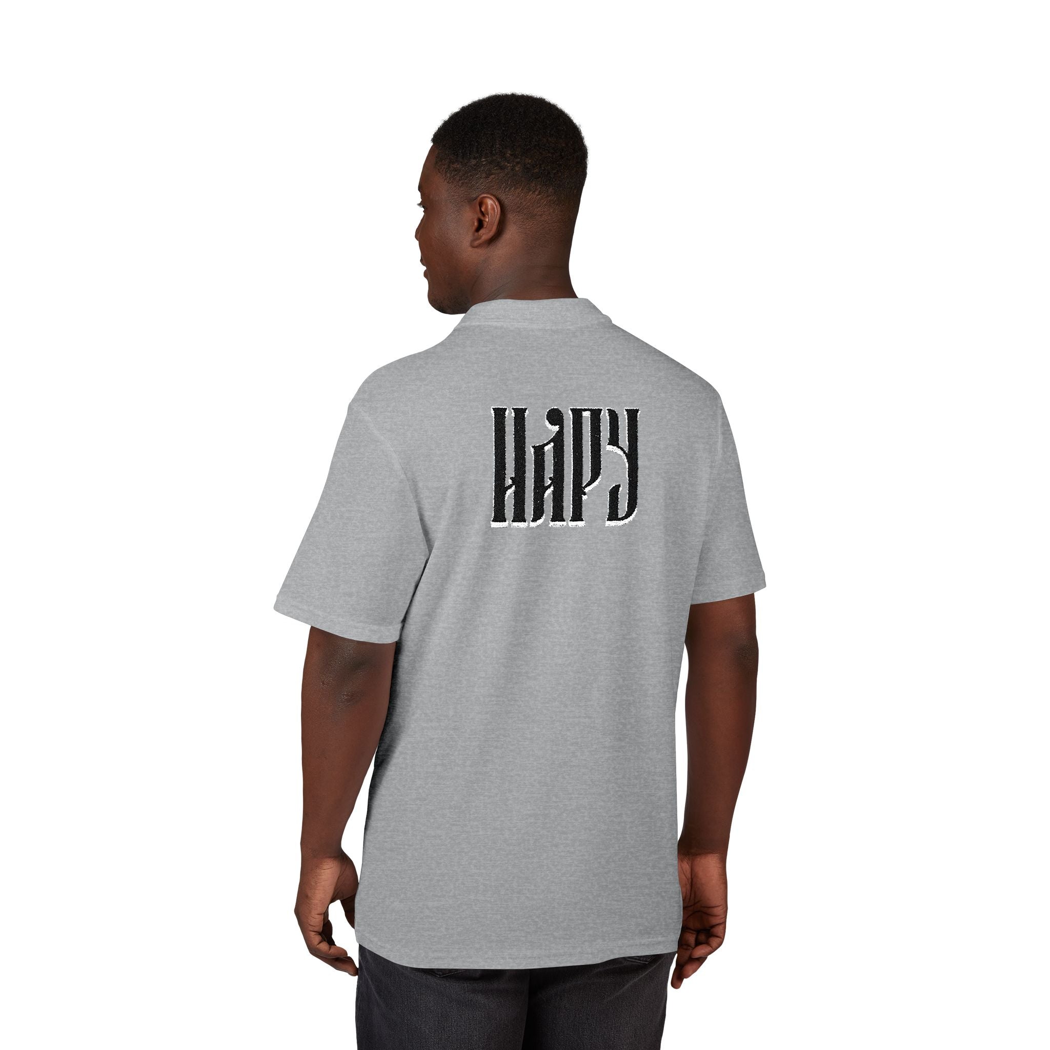 Embroidered 'Hazy' Graphic Polo Shirt — Classic Pique Polo with Back Logo