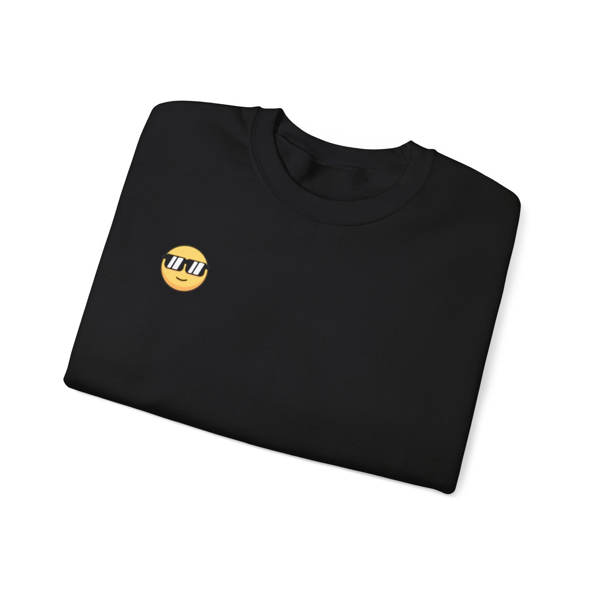 Cool Sunglasses Emoji Crewneck Sweatshirt — Small Chest Graphic, Casual Streetwear