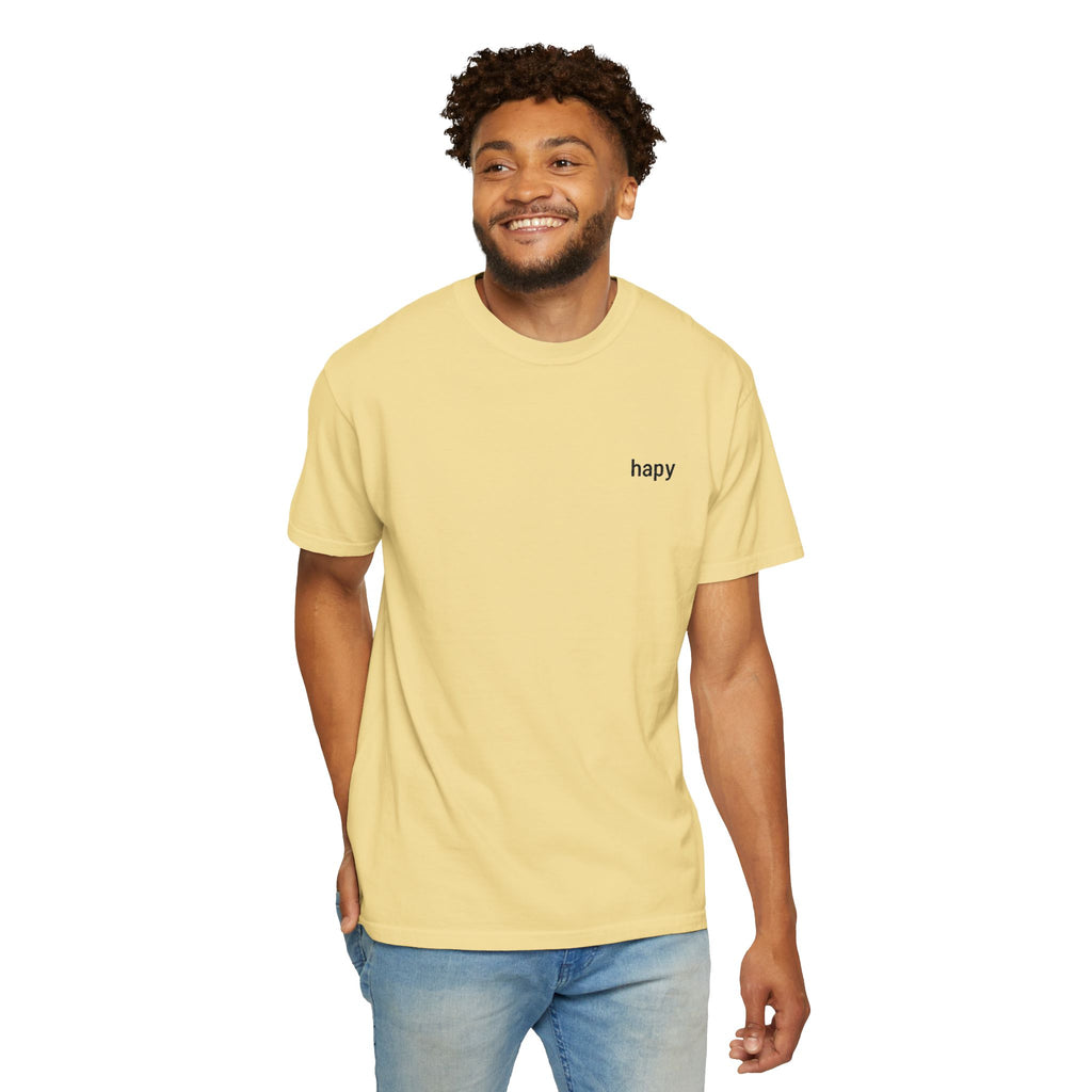 T-Shirt — Minimal "happy" Chest Script Tee