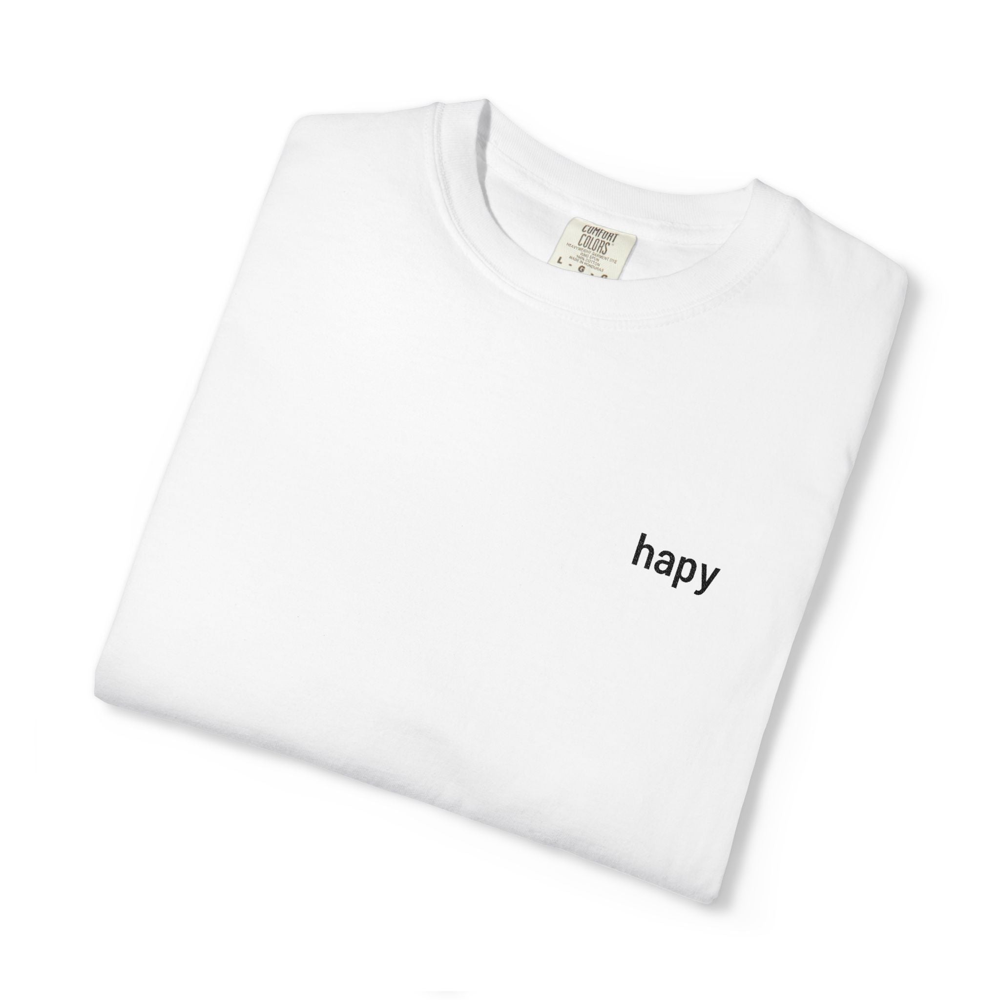 T-Shirt — Minimal "happy" Chest Script Tee
