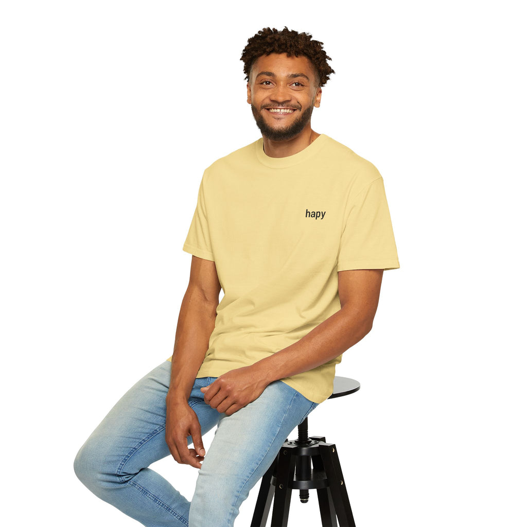 T-Shirt — Minimal "happy" Chest Script Tee