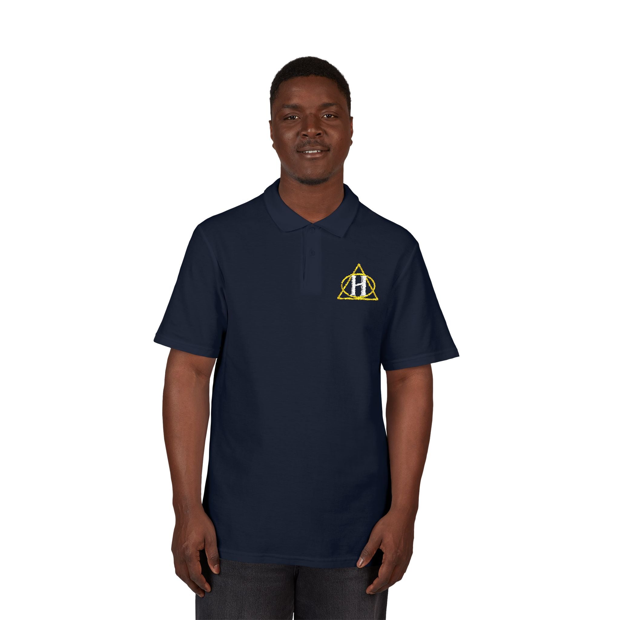 Embroidered 'Hazy' Graphic Polo Shirt — Classic Pique Polo with Back Logo