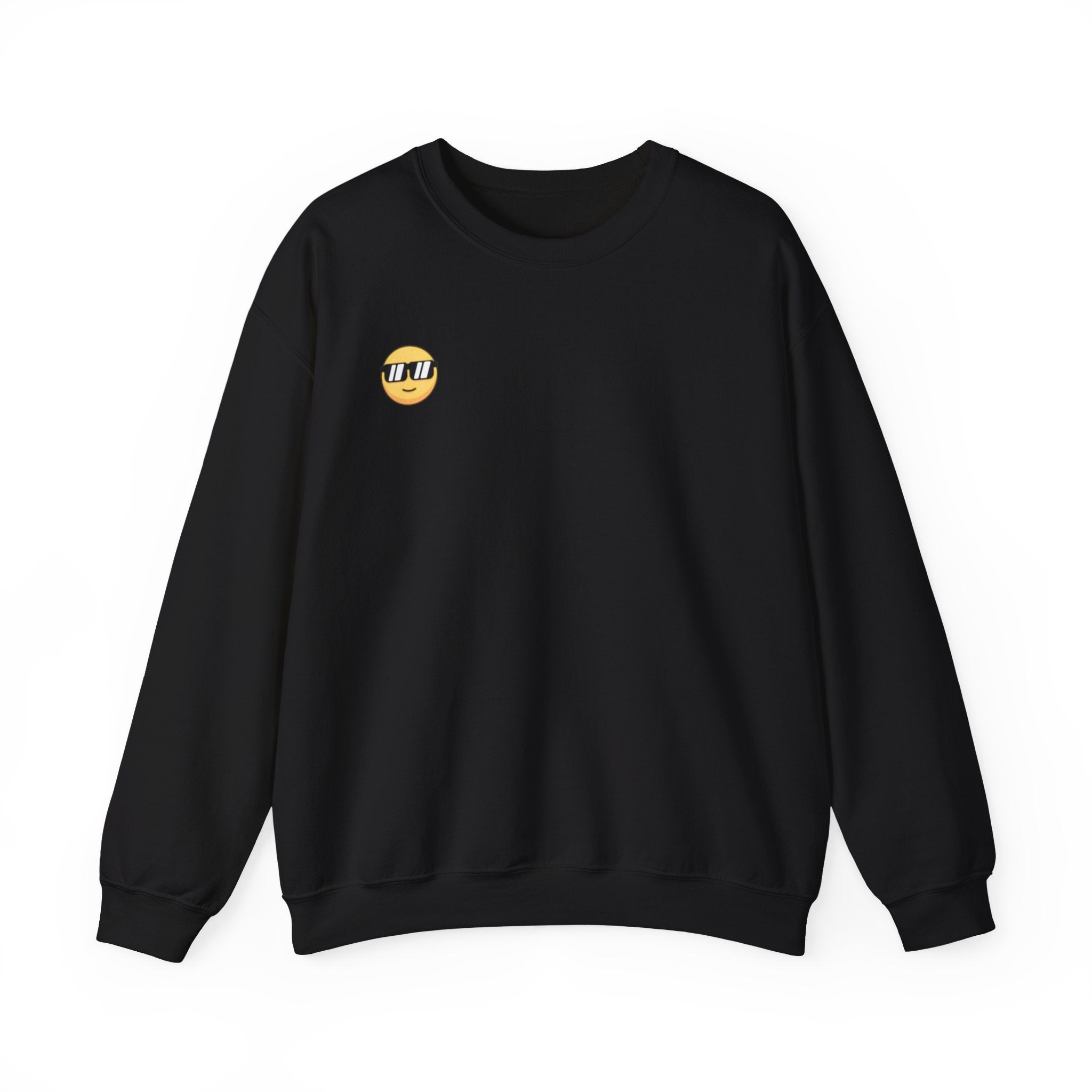 Cool Sunglasses Emoji Crewneck Sweatshirt — Small Chest Graphic, Casual Streetwear