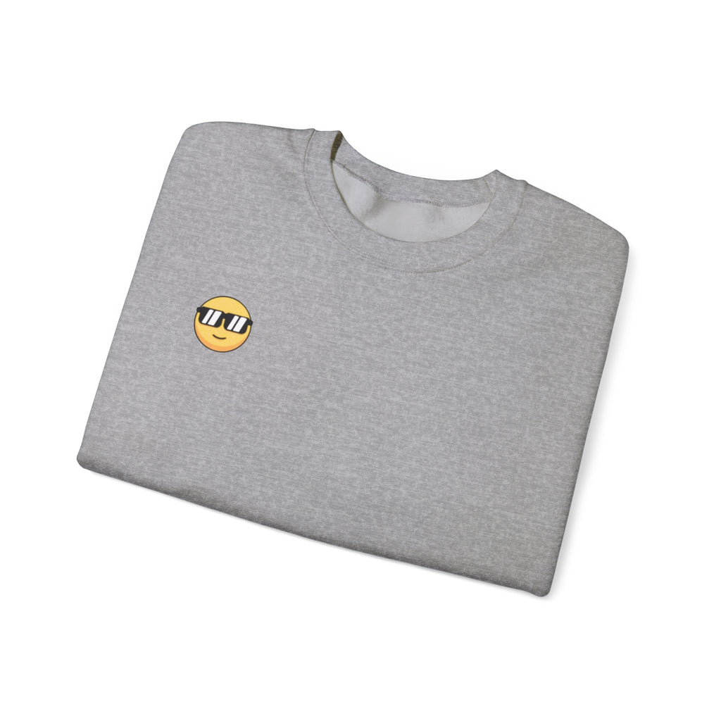 Cool Sunglasses Emoji Crewneck Sweatshirt — Small Chest Graphic, Casual Streetwear