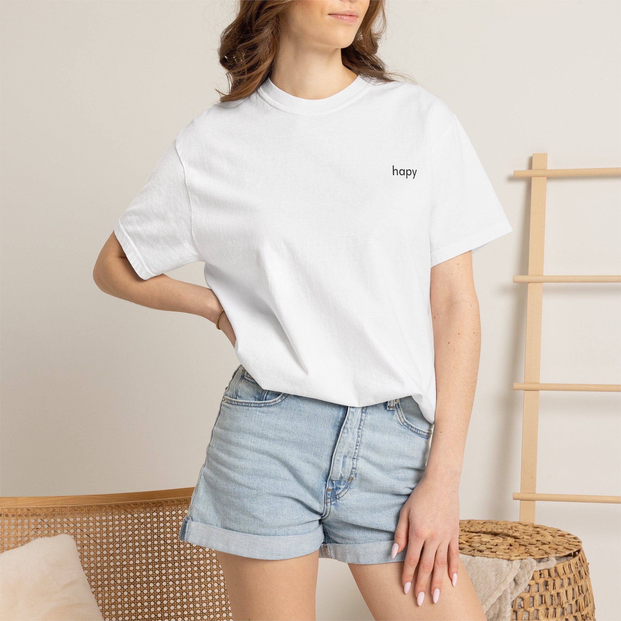 Minimal 'happy' Crewneck T-Shirt