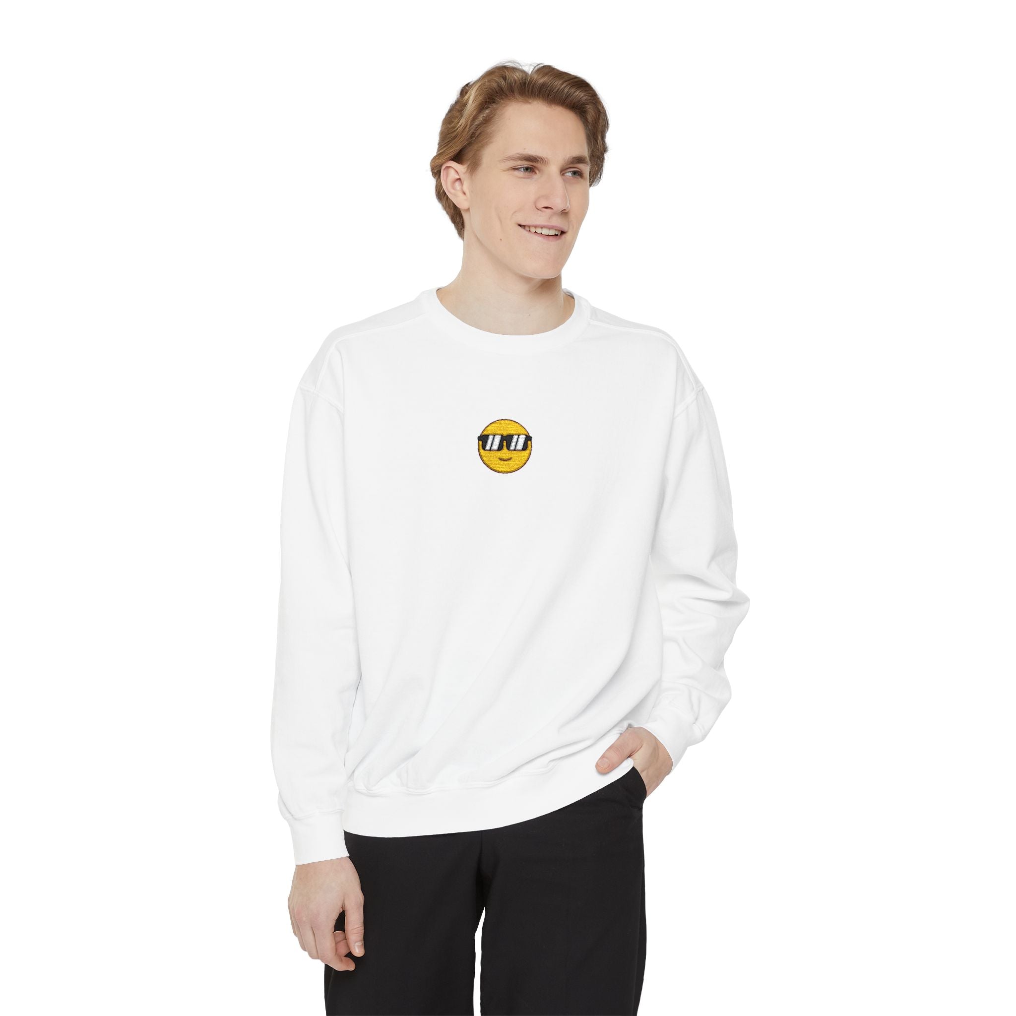Smile Emoji Sweatshirt — Sunglasses Smiley Crewneck