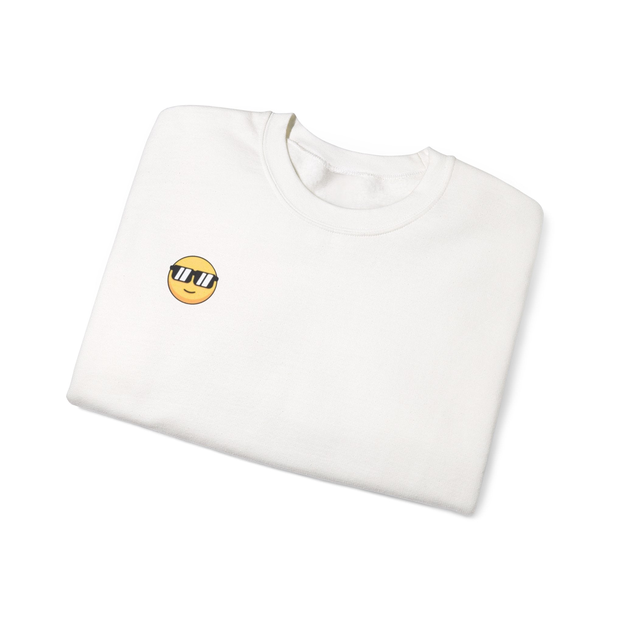 Cool Sunglasses Emoji Crewneck Sweatshirt — Small Chest Graphic, Casual Streetwear