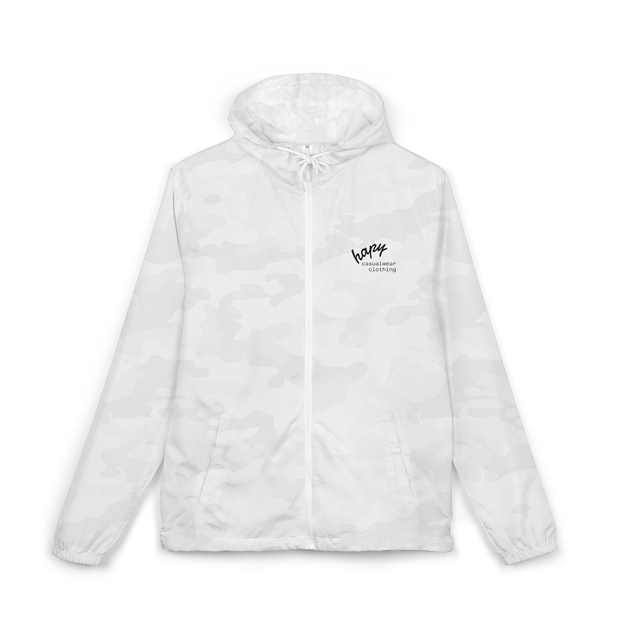 Windbreaker Jacket — Minimal White Camo ‘Bossy’ Script Chest Design