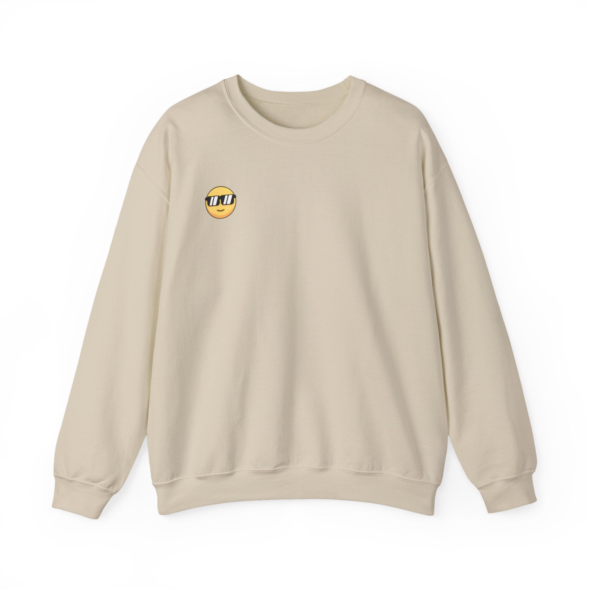 Cool Sunglasses Emoji Crewneck Sweatshirt — Small Chest Graphic, Casual Streetwear