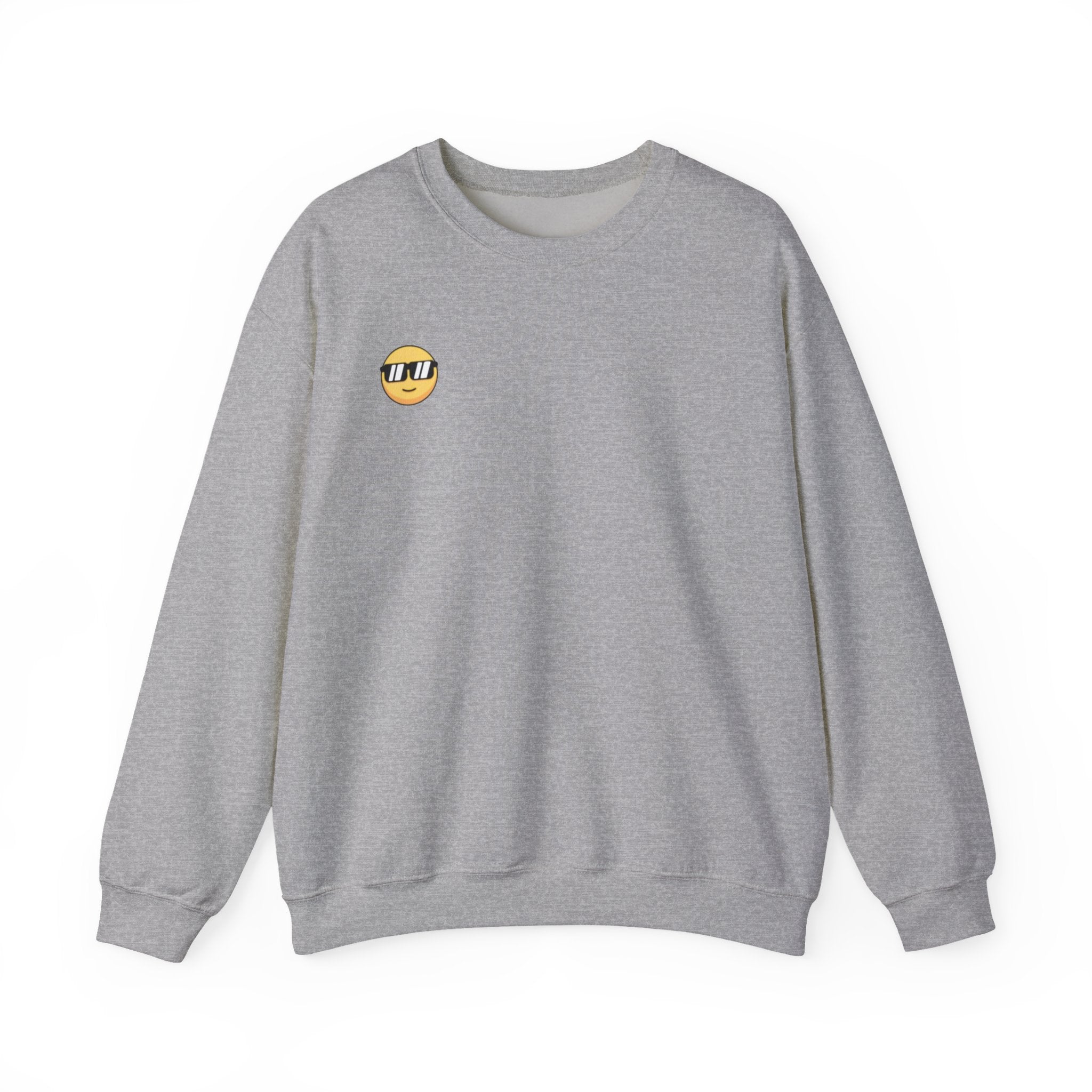 Cool Sunglasses Emoji Crewneck Sweatshirt — Small Chest Graphic, Casual Streetwear