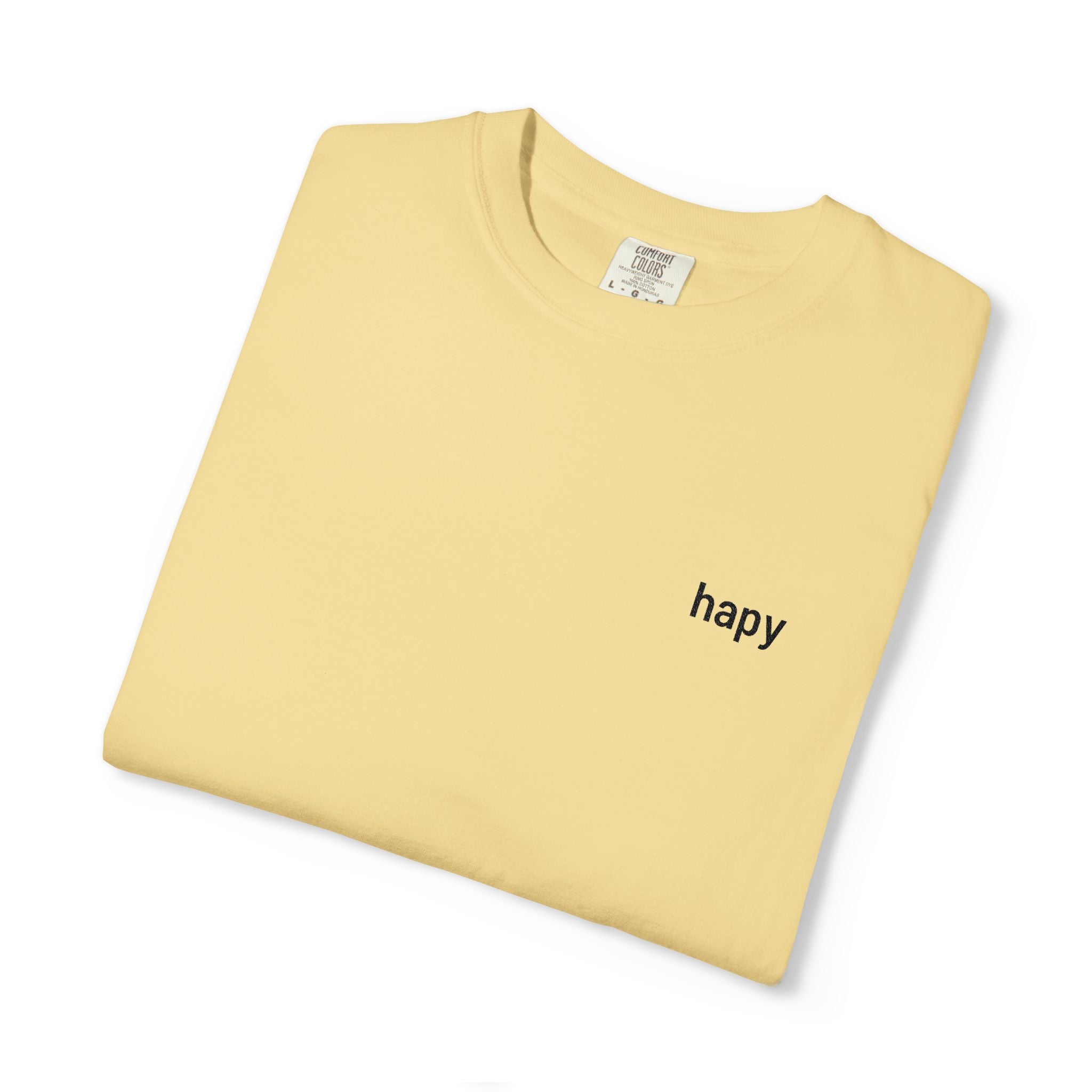 T-Shirt — Minimal "happy" Chest Script Tee