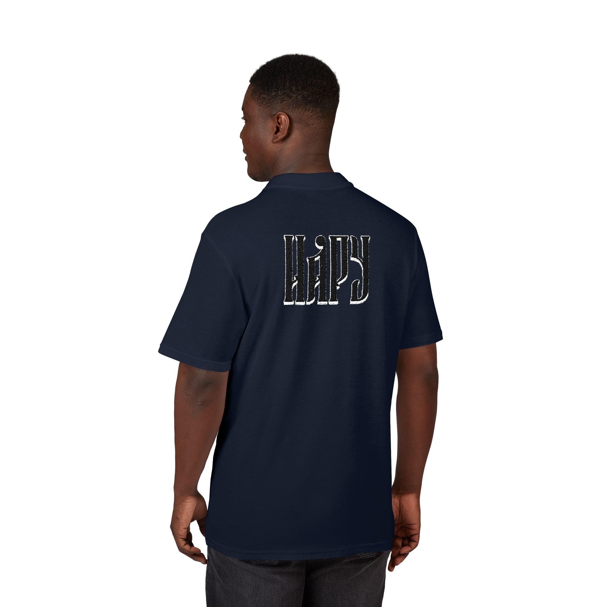 Embroidered 'Hazy' Graphic Polo Shirt — Classic Pique Polo with Back Logo