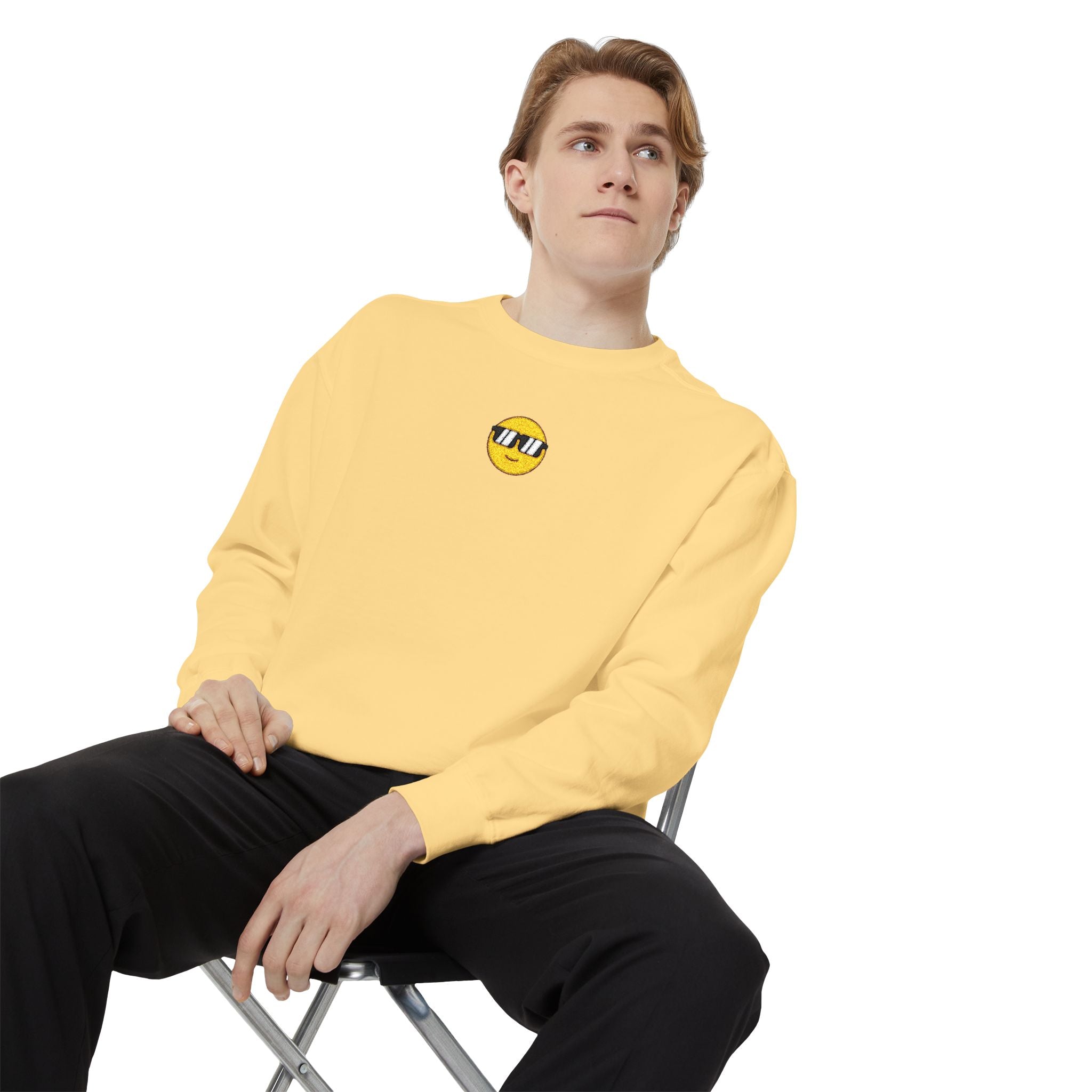 Smile Emoji Sweatshirt — Sunglasses Smiley Crewneck