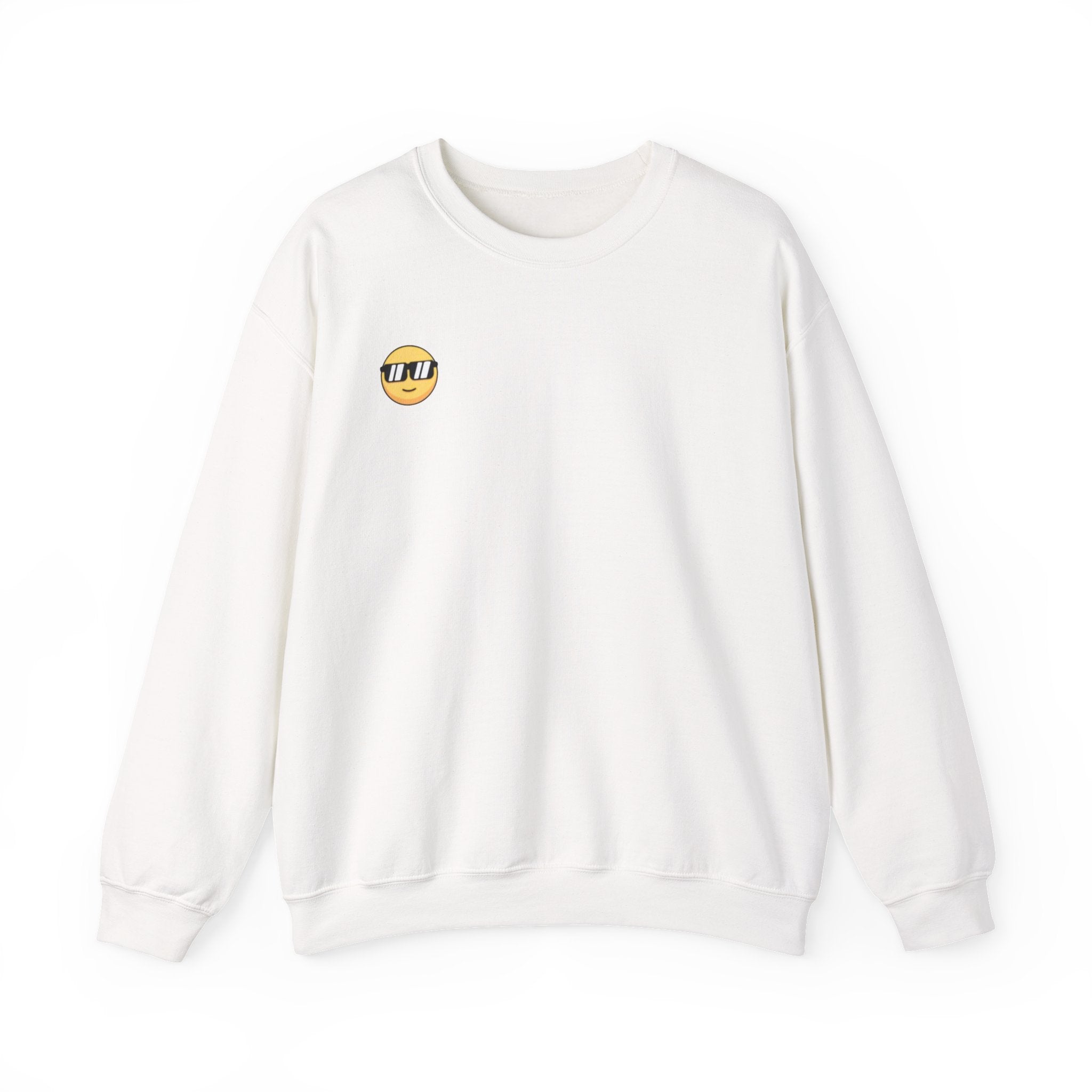 Cool Sunglasses Emoji Crewneck Sweatshirt — Small Chest Graphic, Casual Streetwear
