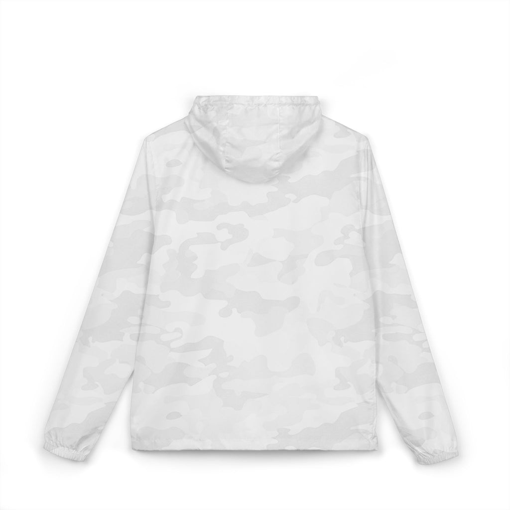 Windbreaker Jacket — Minimal White Camo ‘Bossy’ Script Chest Design