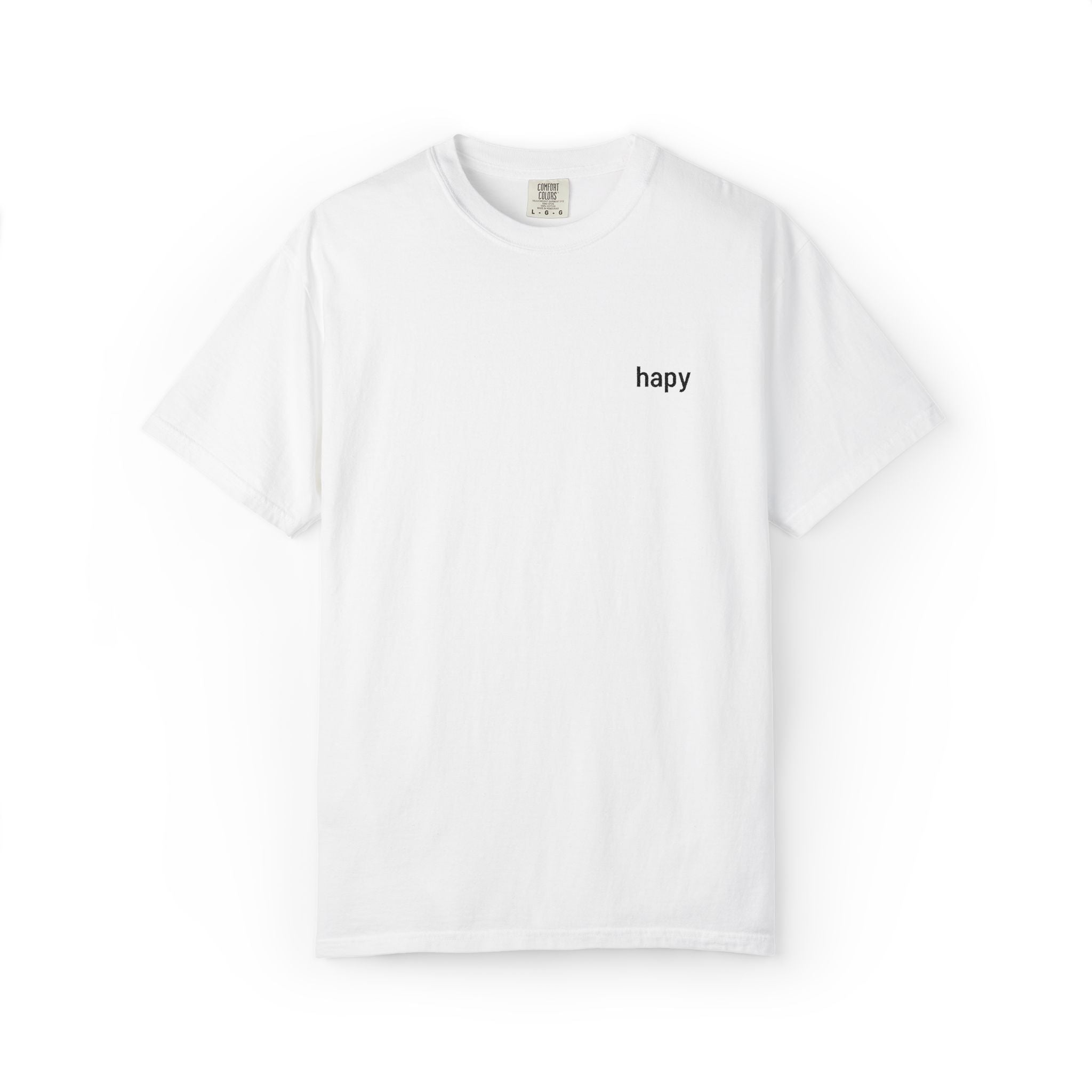 T-Shirt — Minimal "happy" Chest Script Tee